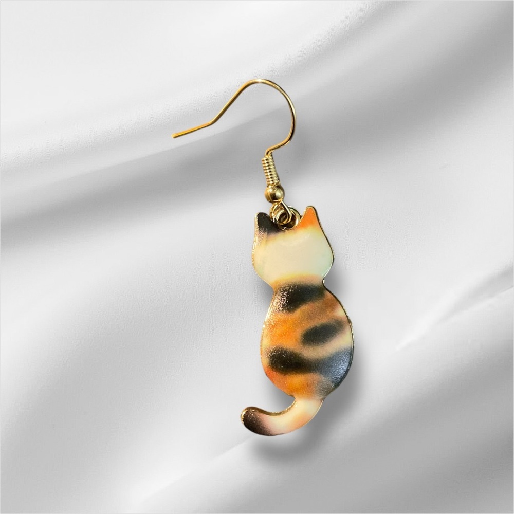 Calico Cat Dangle Earrings - Picture 3 of 3
